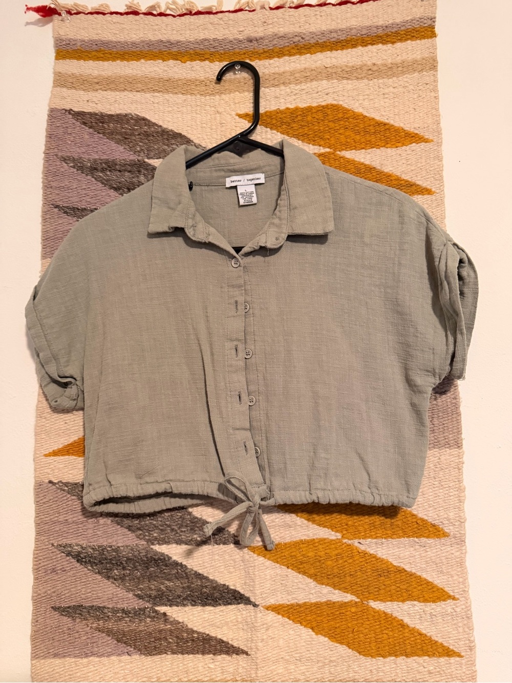 Cropped Button-Front Tie Shirt in Sage